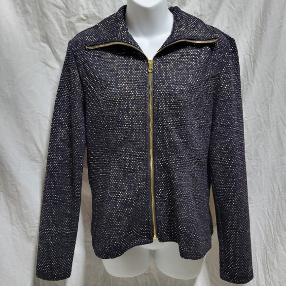 Clara Sun Woo Jackets & Blazers - Clara Sun Woo Jacket Womens Sz S Black Silver Gold Sparkle Full Zip Knit Stretch